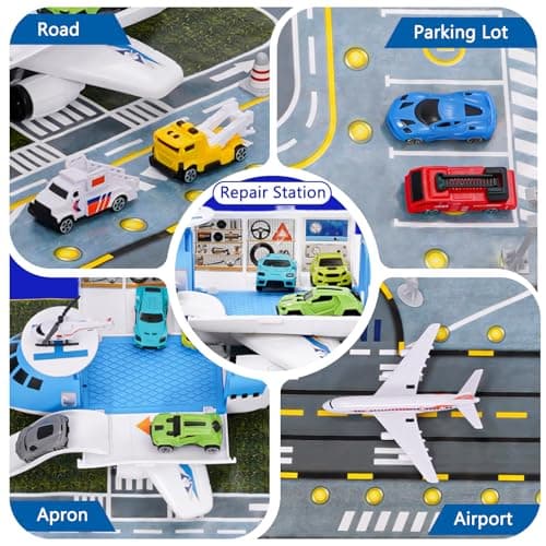 Airport Toys Airplane Car Toy Set for Kids with Trucks, Helicopter, Planes, Signs, Fire Trucks Race Cars and Airport Playmat, Great Military Toys Parking Lot Toy for 3 4 5 6 7 8 Boys Girls Toddler — view 4