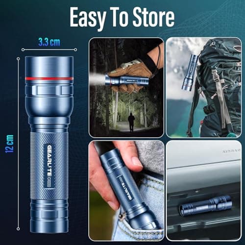 GEARLITE Rechargeable LED Torch, 2000LM Torches LED Super Bright with 3 Modes, Portable Small Torch with Battery, Waterproof Flashlight Zoomable for Power Cut, Emergency, Camping, Hiking, Outdoor-Blue — view 6