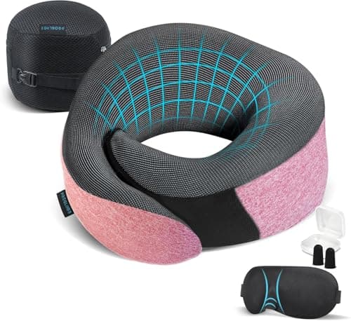 Proglobe Neck Pillow for Travel, Memory Foam, Long Haul Flights, Pink