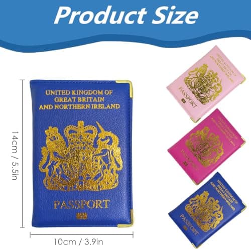 SAMHENG British Passport Holder, UK Passport Wallet for Men Women, PU Leather Passport Cover for Travel Blue — view 2