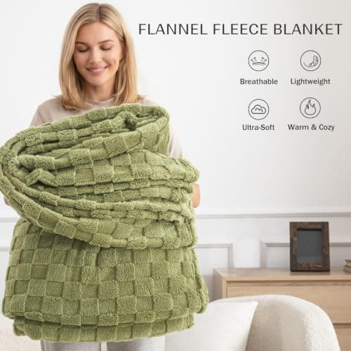 Exclusivo Mezcla Checkered Fleece Throw Blanket for Sofa Couch, 127x152 CM — view 3