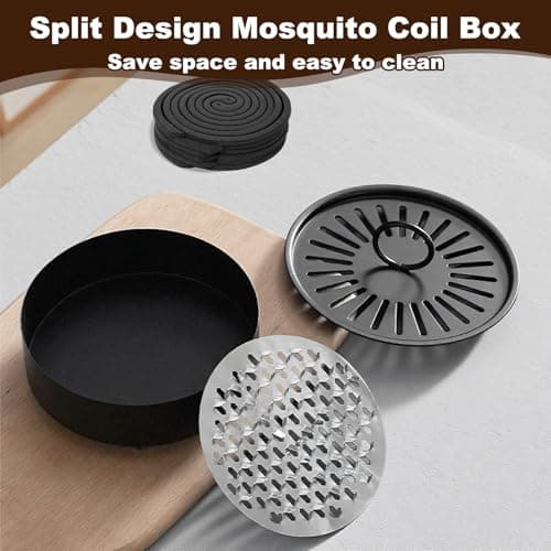 Portable Mosquito Coil Holder Stand with Handle & Lid, Spiral Metal Frame Mosquito Repellent Box, Non-Slip Base & Smoke Ventilation Design, Incense Holder for Indoor Outdoor Home Garden Camping Travel — view 2