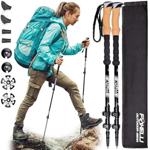Foxelli Carbon Fiber Walking Poles – Lightweight Collapsible Hiking Poles with Cork Grips, Quick Flip Locks & All-Terrain Accessories – Adjustable Height Hiking Sticks for Men & Women