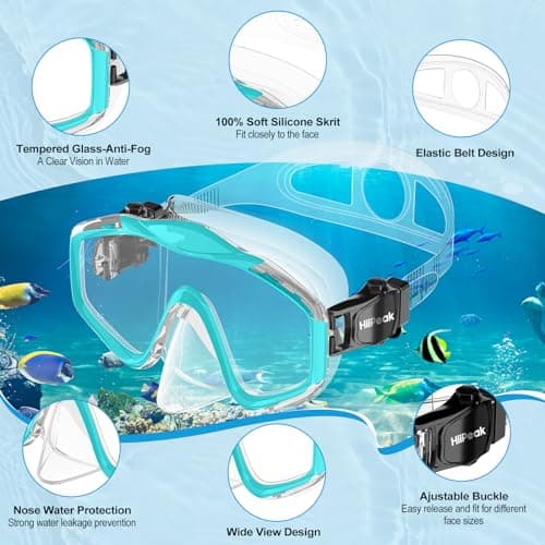 HiiPeak Kids Snorkel Set, Dry Top Snorkel Mask Snorkelling Package, Snorkelling Diving Mask with Breathing Tube Panoramic View Tempered Glass Anti-Fog, Children Swimming Goggles,Snorkeling Gear — view 4
