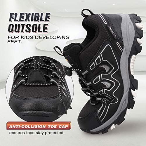 UOVO Boys Trainers Kids Walking Shoes Low-Top Sneakers Children Waterproof Trekking Hiking Footwear Running Shoes Black Silver Size 4 UK — view 4