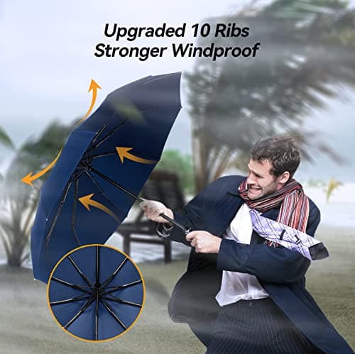 TechRise Umbrella Compact Windproof Travel Umbrellas: Easy Auto Open Close, Strong Fiberglass Frame, Durable Folding Lightweight Portable Automatic Backpack Umbrella for Men and Women, 10 Ribs — view 2