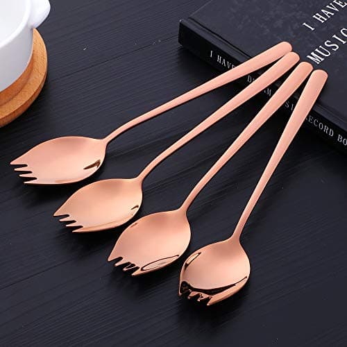 BISDARUN Noodle Sporks 2 in 1 Fork and Spoon Combination Rose Gold 6pcs Stainless Steel Long Handle 8.39 inches Pasta Fruit Forks Soup Spoons for Travel Camping Work Lunch Meals — view 4