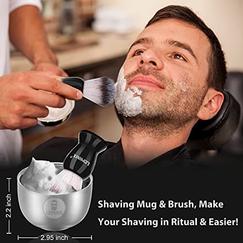 Shaving Kit for Men, Includes Sandalwood Shaving Cream, Mens After Shave Balm, Pre-Shave Oil,Shaving Brush and Bowl, Beard Bib, Aftershave Gift Set for Men Boyfriend Stocking Fillers — view 4