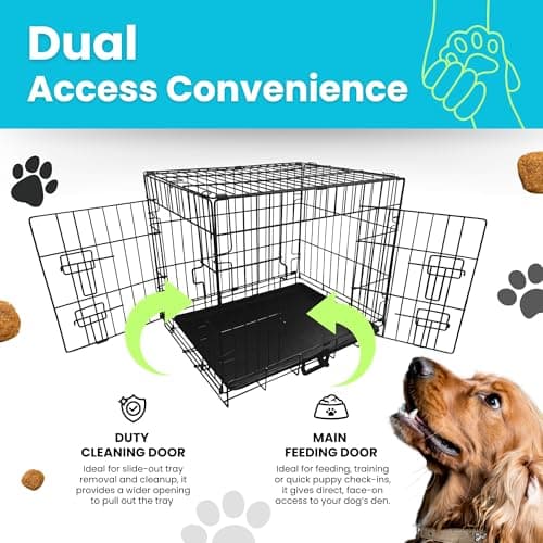 Straame Folding Dog Crate 30 Inch, 78x46x53cm Black Metal Pet Cage, 2 Doors — view 2