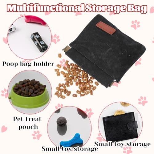 2 Pcs Dog Treat Pouch Hand Free Pet Training Pouch Canvas Training Bag with Carabiner Portable Pet Dog Walking BagSelf-Closing Pets Feed Snack Reward Behavior Aids for Puppy Travel Outdoor Pink Black — view 5