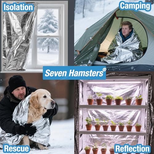 Seven Hamsters Emergency Blankets 4-Pack Foil Space Thermal Blanket for Outdoor Sport, Camping, Mylar Survival Equipment First Aid Bag Kit — view 4