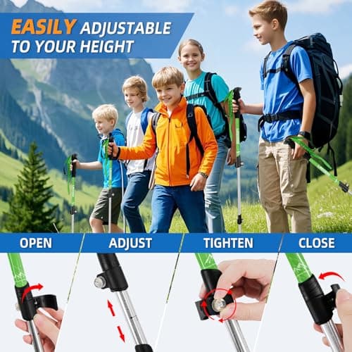 Adjustable Kids Hiking Poles for Trekking, Lightweight Walking Stick — view 4