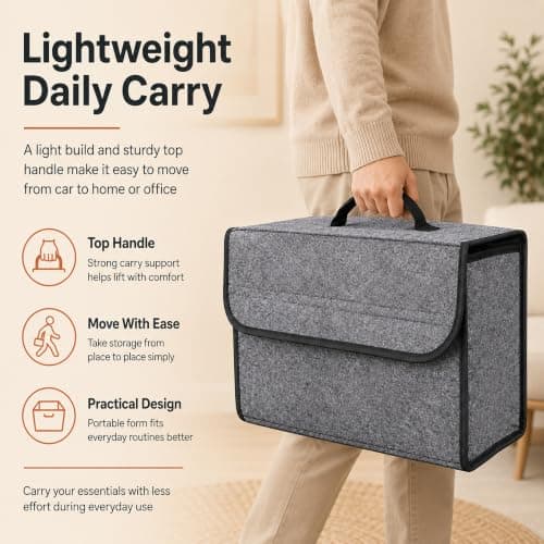 Senshuomy Car Boot Organiser 50x17x24cm Foldable Felt Storage Box (Grey) — view 6