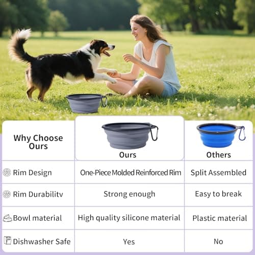 SLSON Silicone Collapsible Dog Bowl, 2 Pack Portable Dog Travel Bowl, Cute Cat Pattern Pet Feeding Bowl 750ml Large Foldable Food & Water Bowl with Carabiner (Pink+Grey) — view 4