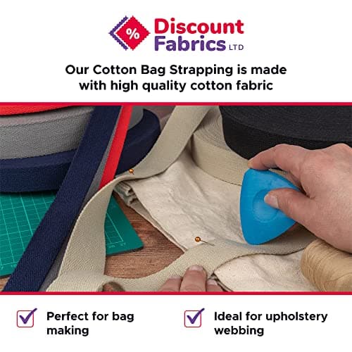 Cotton Bag Strapping - 35mm Wide Premium Rucksack Luggage Strap, Cotton Fabric, Webbing Strap, Heavy Duty Straps, Bag Making Supplies, Upholstery Strap by Discount Fabrics LTD (Natural,5m) — view 6