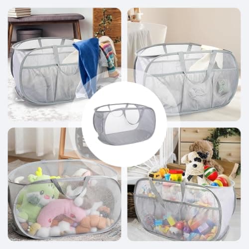 Durable Collapsible Mesh Laundry Hamper Pop Up with Handles & Side Pocket — view 5