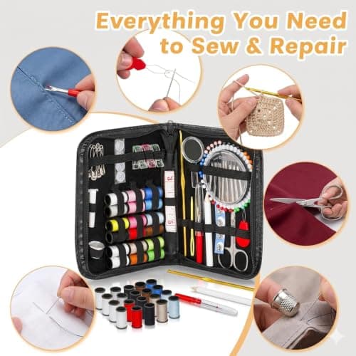 Zorvida Sewing Kit for Beginners and Adults, Portable Needle and Thread Kit for Clothing Repair, Gift for Mom Grandma Girls, Dorm Essentials (Black) — view 2