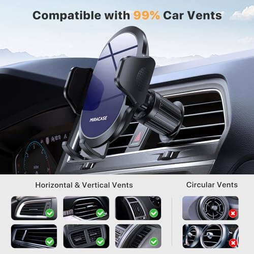 miracase Car Phone Holder, Stable Double Steel-Hook Air Vent Car Phone Mount Cradle 360°Rotation, One Button Release Mobile Phone Holder for iPhone, Galaxy, All 4.0''-7'' Smartphones — view 6