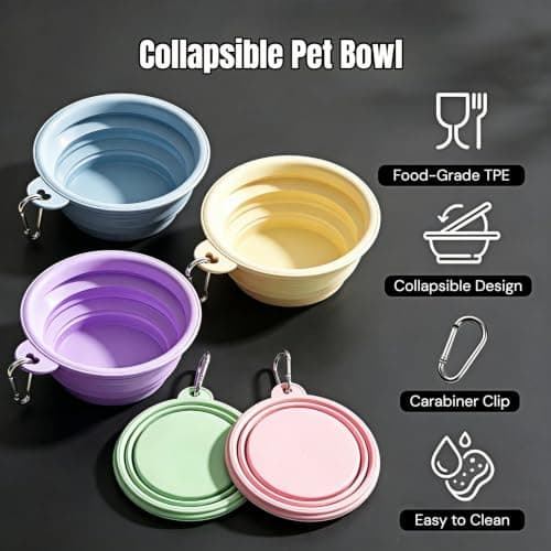 Collapsible Dog Bowl 5 Pack, Silicone Travel Pet Bowl with Carabiner — view 4