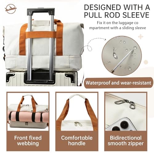 Cabin Bag 47x28x25, Large Capacity Weekend Bag for Men/Women, Water-Resistant Travel Duffel Sport Gym Tote Mum Hospital Bags with Wet Pocket, Hand Luggage Bag (White) — view 3