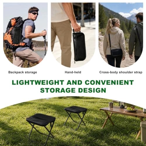 Black Portable Folding Camping Stool 32.5×26×32cm, Lightweight Collapsible Stool for Adults, Heavy Duty Foldable Seat Max Load 120kg with Carry Bag for Hiking, Travel, Fishing, Picnic & Festivals — view 6