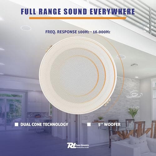 Power Dynamics 2x PD MSLP50 Marine Weatherproof Ceiling Speakers with A50B Black Wall Amplifier - Bluetooth, Outdoor, Bathroom Ceiling Speaker Kit — view 3