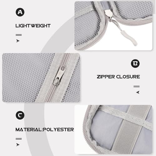 TEHAUX Travel Cord Organizer Bag for USB Cables and Batteries, Portable Polyester Electronics Accessory Carrying Case with Zipper Closure, Easy to Carry for Car and Traveling Storage Grey — view 5