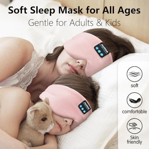 Joythink Sleep Headphones Bluetooth Sleep Mask Silk Headband Earphones Bluetooth Eye Mask for Sleeping On Side Blackout Soft Sleep Earphones Music Eye Cover Kids Children — view 2