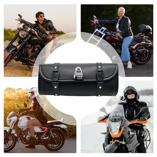 Motorcycle Tool Bag - Lockable Waterproof PU Leather Handlebar Storage Pouch, Retro Roll Saddlebag | Compact and Durabl Front Fork Bag for Motorcycles, Ideal for Tools and Esentials — view 5