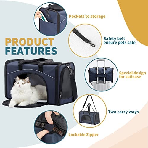 Petsfit Airline Approved Carrier, Cat Transport Carrier for Small Dogs,Foldable small dog Carriers Two-Way Placement on Plane Pet Carriers for Travelling,Blue,49cm*23cm*30.5cm — view 3