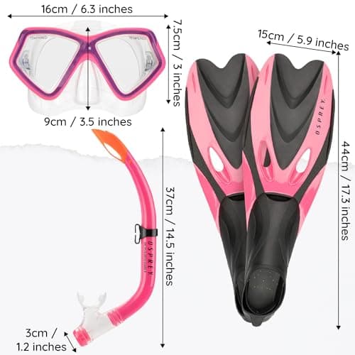 Osprey Snorkel Set with Mask, Snorkel Tube & Flippers, Tempered Glass Lens, Silicone Skirt and Purge Valve, Snorkelling & Scuba Diving Gear for Kids, Shoe Size 12-1 — view 5