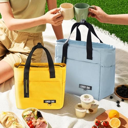 FAVORTALK Insulated Lunch Bag Portable Cool Bag for Adults Waterproof Cooled Bags with Handle for School Work Travel Camping Thermal Lunchbags for Boys Girls - Small Yellow — view 6