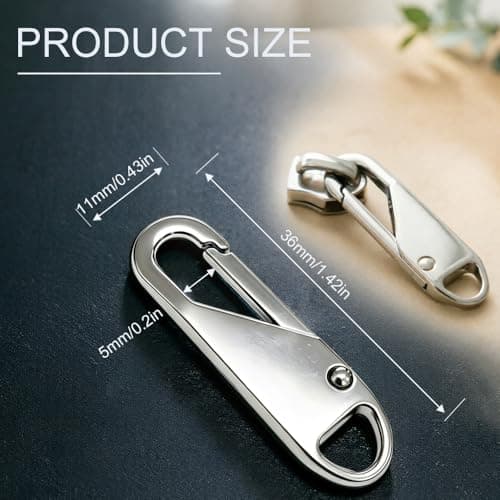 LIIMZII 2 Pcs Zipper Pulls, Metal Zip Pull Tabs Replacement, Spare Universal Zippers Tab Pullers, Removable Repair Kit for Luggage, Backpacks, Suitcases, Jackets, Purses, Handbags, DIY (Silver) — view 2