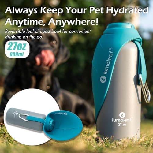 LumoLeaf Insulated Dog Water Bottle 27 oz Stainless Steel - Keep Water Cool or Warm, Portable Pet Water Bowl for Travel, Wide Mouth for Easy Ice Filling & Cleaning (Blue, 27 oz) — view 6