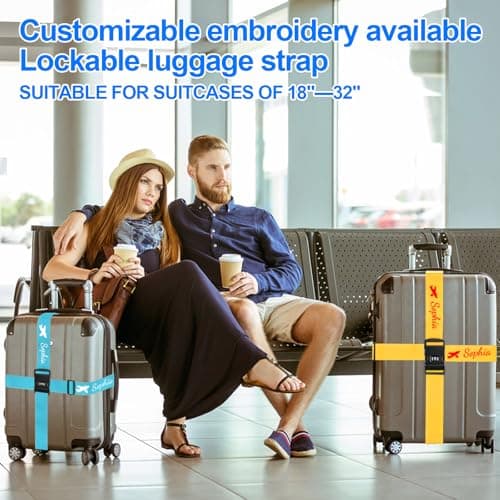 Personalized Luggage Straps Personalized with TSA Approved Lock, Custom Embroidered Name Travel Suitcase Belt with Buckle, 200CM Adjustable Luggage Straps (combination lock, 1) — view 6