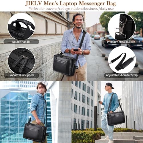 Stuery Faux Leather Messenger Bag for Men: 17.3 Inch Laptop Bag Briefcasen Convertible Backpack 3 in 1 Computer Handbags Work Bag Shoulder Crossbody Bags Office, Black — view 2