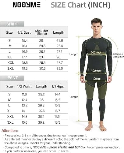 NOOYME Men's Thermals Base Layers Ski Compression Top & Bottoms Set — view 6