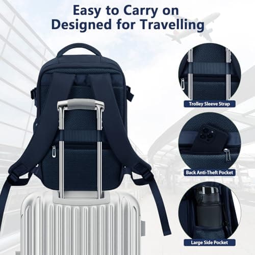 OTAHGK Cabin Bags 40×20×25 for Ryanair Underseat Carry-ons Travel Backpack Hand Luggage Bag Flight Rucksack Casual Daypack School Office Backpack Fit 14 Inch Laptop with USB Charging Port-Blue — view 5