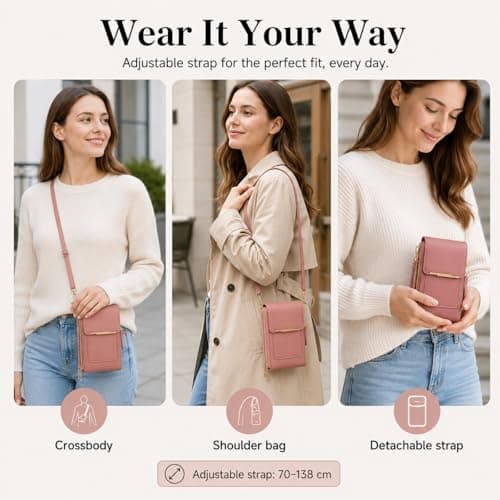 WstaIutno Women's Touch Screen Mobile Phone Messenger Bag, Touchscreen Crossbody Phone Wallet, Anti-Theft Leather Bag with Blocking Card Slots (Beige) — view 6