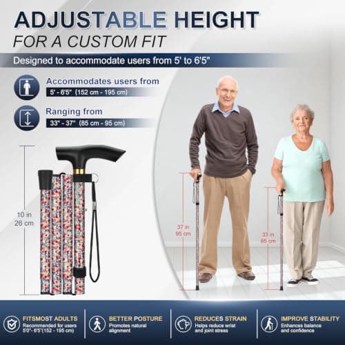 supregear Walking Stick - Adjustable Folding Walking Sticks for Women and Men - Lightweight Portable Collapsible Balancing Aid - Foldable Travel Cane for Ladies Elderly Adults, White Dense Blossoms — view 2