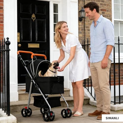 Simanli Pet Stroller for Small Cats Dogs Foldable 3-in-1 Dog Strollers Portable Puppy Trolley with 4 Wheels for Travel Camping Walk with Storage Bag(Black) — view 3