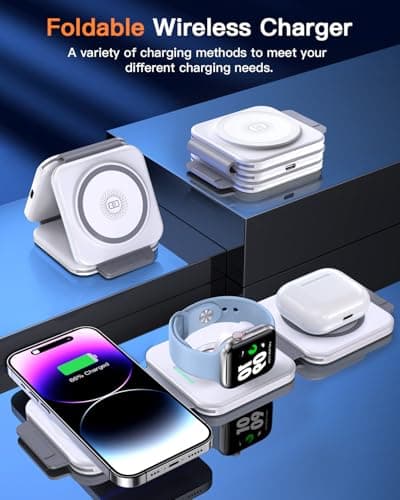 ZUMSEY 3 in 1 Wireless Charging Station for Apple, Foldable Wireless Charger for iPhone 17 Pro Max/16/15/14/13/12, Travel Charger for Apple Watch Ultra 3/11/10/9/Ultra 2/Ultra/AirPods Pro 3/4/3/2 — view 2