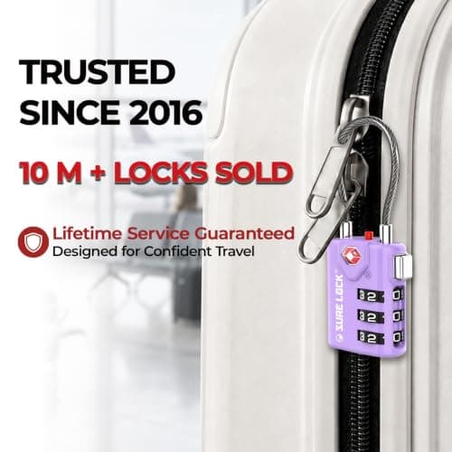 Sure Lock TSA Compatible Travel Luggage Locks, Inspection Indicator, Easy Read Dials TSA Approved with Zinc Alloy, Purple 2 Pack, Earnest — view 2