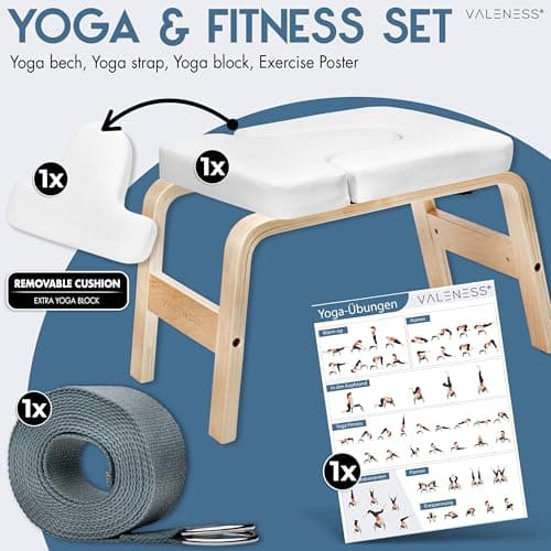 VALENESS® Yoga Headstand Stool - Premium Quality Yoga Stool Including Yoga Strap, Yoga Block & Exercise Poster - Yoga Chair for Handstand Exercise Made of Solid Natural Wood — view 3