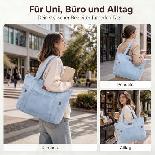 Captain Blues Tote Bag for Women with Zip, Large Capacity Work Bag with Compartments & Pockets, Soft Cotton Lining, for College, Teacher, Uni, School, Travel, Shopping (Blue) — view 6