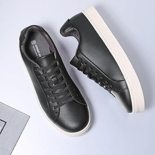 Men's Sneakers Casual Shoes Lightweight Leather White Black — view 3