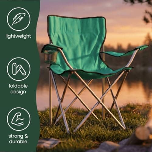 I LOVE FANCY DRESS Green Folding Camping Chairs with Cup Holder - Pack of 2 - Lightweight Outdoor Chairs with Carry Bag for Fishing, Festivals, Camping Trips, Picnics & Summer Activities — view 4