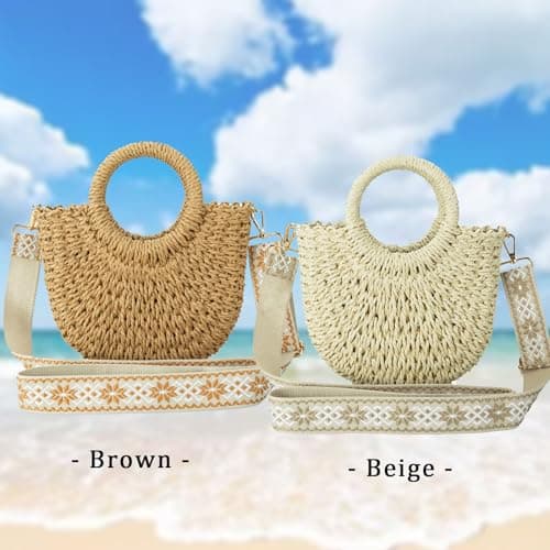 YYW Straw Bag Women Summer Beach Handwoven Casual Mini Tote Purse Beige — view 2
