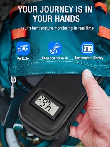 Leng Ke Insulin Cooler Travel Case TSA Approved, Temperature Display Insulin Travel Case, Portable Insulin Pen Cooler TravelCase for Insulin Ice Pack, Travel Diabetic Supplies (Black) — view 2