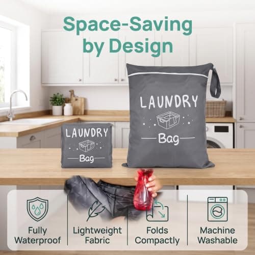 4 Pcs Travel Laundry Bag, Waterproof Bag with Metal Zipper and Handle Reusable Washing Bags have 4 colors Laundry Travel Bags for Caravan Gym Camping Dorm Swimming Pool (48×38×0.5cm) — view 6